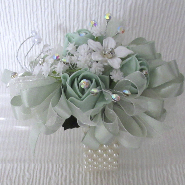 Mint Rose Bud & Crystal Corsage, Mint wrist corsage